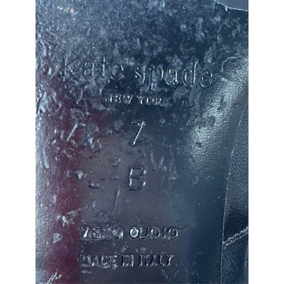 Kate Spade Knee High Boots Black Leather Made Italy Size 7 Gold Heel Equestrian - Picture 12 of 12